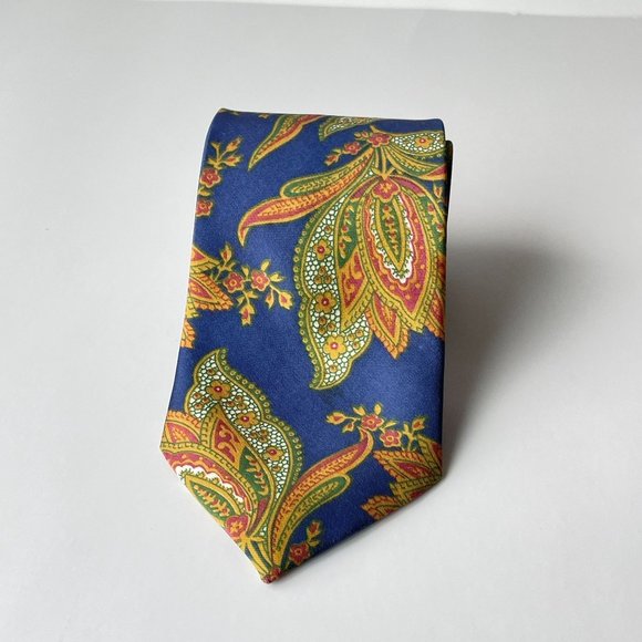 4/$25 Vintage Rome Silk Necktie Baroque Floral Print Blue Red Orange Green - Picture 2 of 11